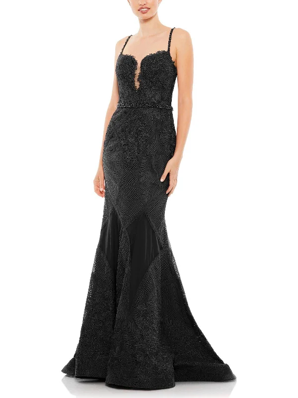 Plus Womens Lace Illusion Evening Dress