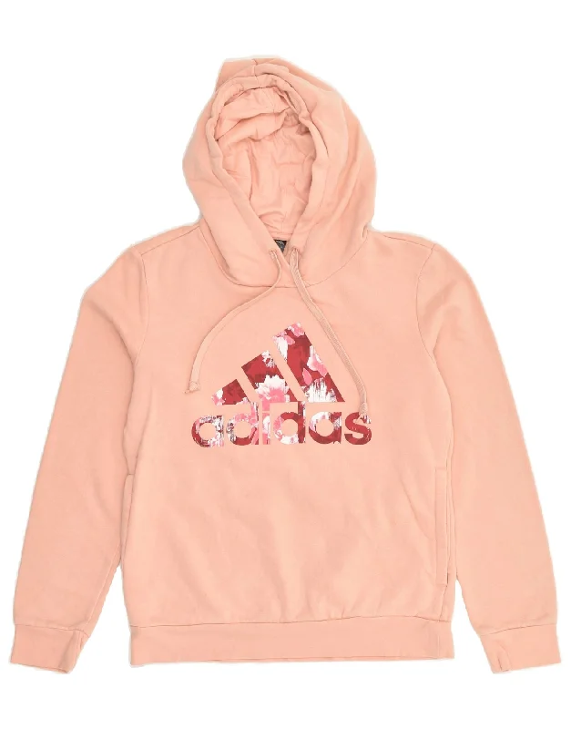 ADIDAS Womens Graphic Hoodie Jumper UK 8-10 Small Pink Cotton