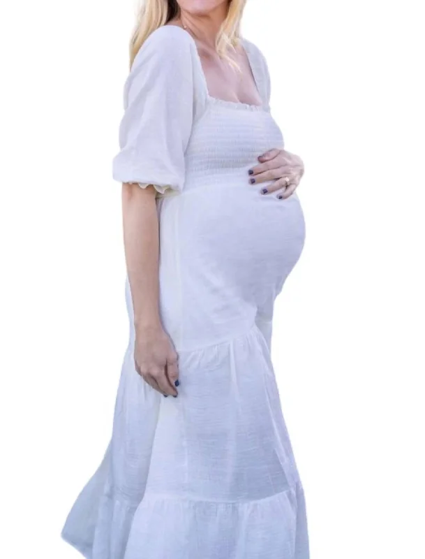 Smocked Muslin Dress In Ivory