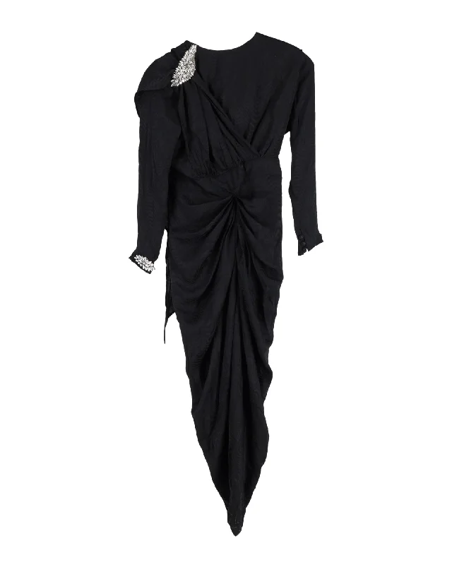 Dodo Bar Or Embellished Asymmetric Dress in Black Silk